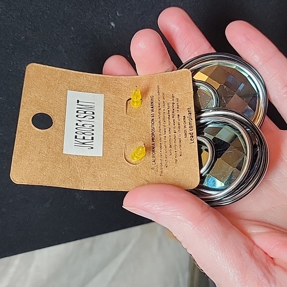 Silver Tone Pierced Earrings with Prism Accents - Picture 3 of 4